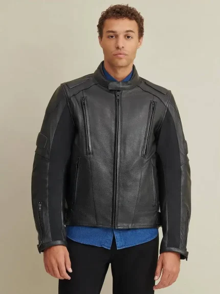 Black Padded Leather Biker Jacket
