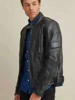 Black Padded Leather Biker Jacket arm
