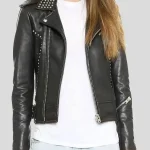Black Studded Women biker leather jacket