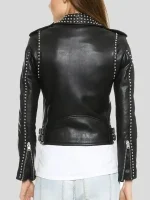Black Studded Women biker leather jacket back