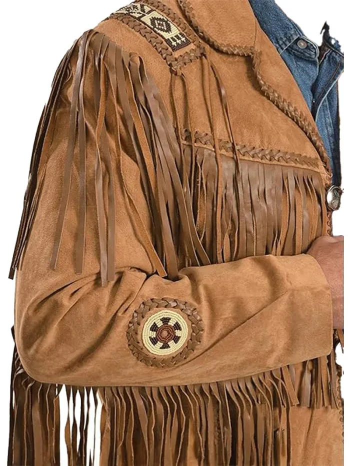 Classic Men's Western Style Cow Suede Leather Jacket with Fringe - Image 4