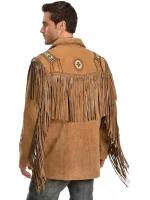 Classic Men's Western Style Cow Suede Leather Jacket with Fringe - Image 3