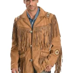 Classic Men's Western Style Cow Suede Leather Jacket with Fringe