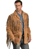 Classic Men's Western Style Cow Suede Leather Jacket with Fringe - Image 2