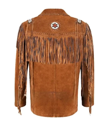 Brown Fringed Leather Jacket back side