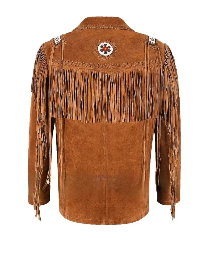 Brown Fringed Leather Jacket back side