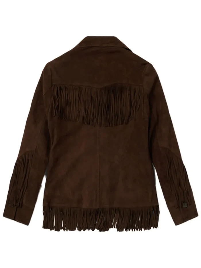 Dark Brown Fringe Womens Leather Jacket back side
