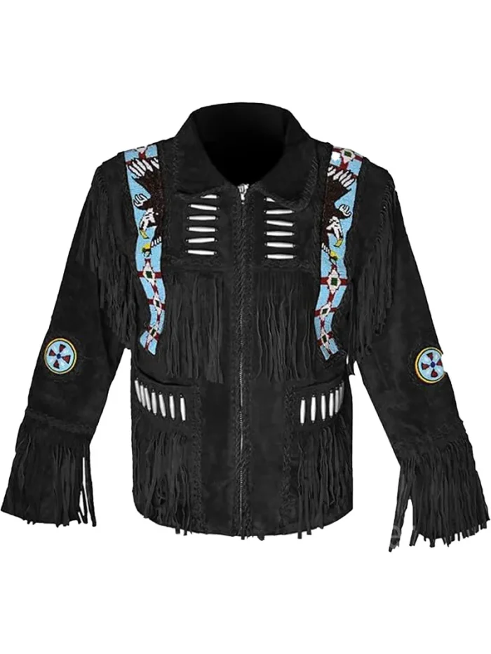 Men Cowboy Western Leather Jacket With Fringe - Image 5
