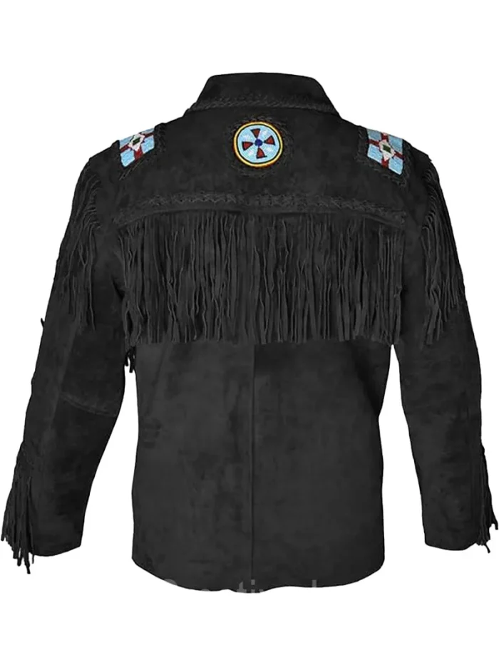 Men Cowboy Western Leather Jacket With Fringe - Image 6