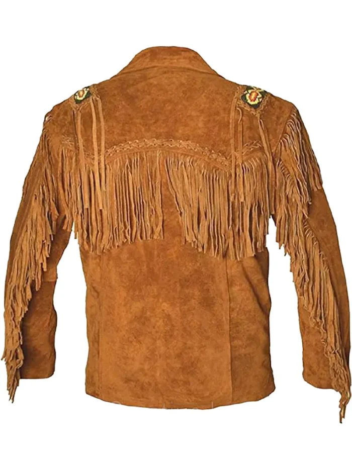 Men Cowboy Western Leather Jacket With Fringe - Image 4