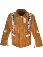 Men Cowboy Western Leather Jacket With Fringe - Image 3