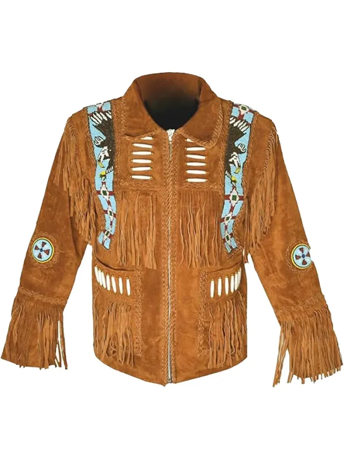 Men Cowboy Western Leather Jacket With Fringe - Image 3
