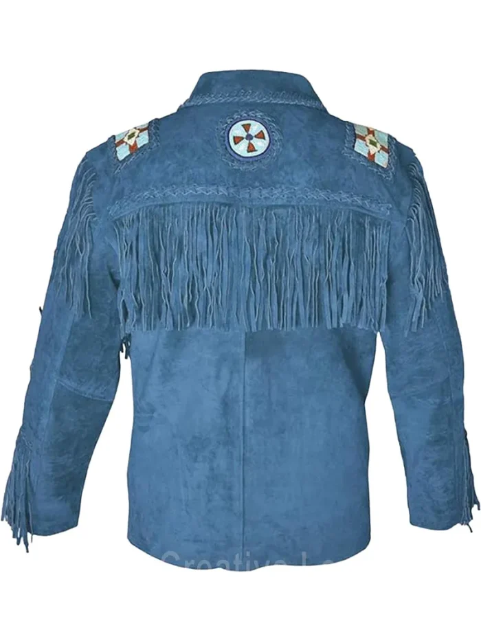 Men Cowboy Western Leather Jacket With Fringe - Image 2