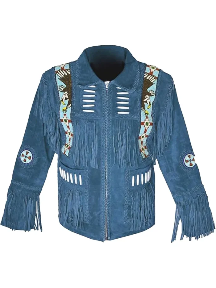 Cowboy Western Leather Jacket With Fringe - Image 3