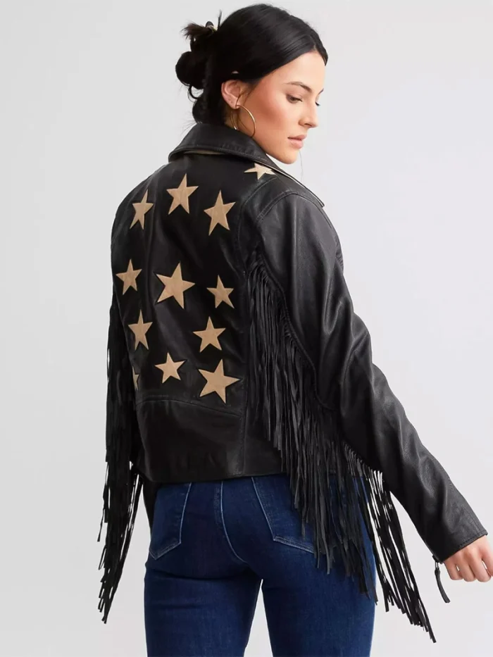 Crissy Star Leather Fringe Jacket - Black - Image 6
