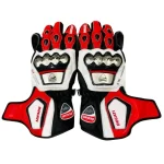 Ducati Motorbike Racing Leather Gloves – White, Black & Red