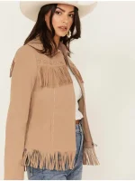 Women's Fringe Leather Jacket with Zip - Image 4