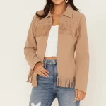 Women's Fringe Leather Jacket with Zip