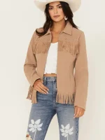 Women's Fringe Leather Jacket with Zip