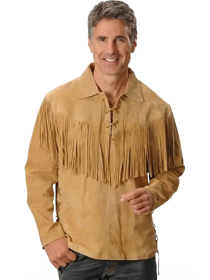 Mens Fringed Suede Leather Western Jacket - Image 3