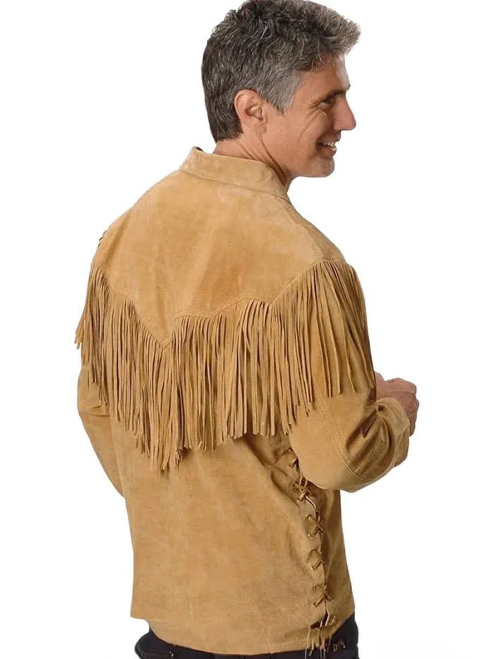 Mens Fringed Suede Leather Western Jacket - Image 4