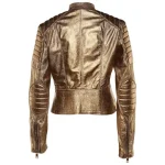 Womens Gold Metallic Leather Moto Jacket Quilted Biker Style back