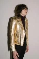 Golden Biker Leather Jacket 3
