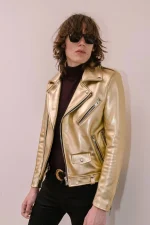 Golden Biker Leather Jacket 2