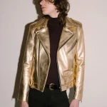 Golden Biker Leather Jacket