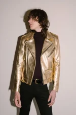 Golden Biker Leather Jacket