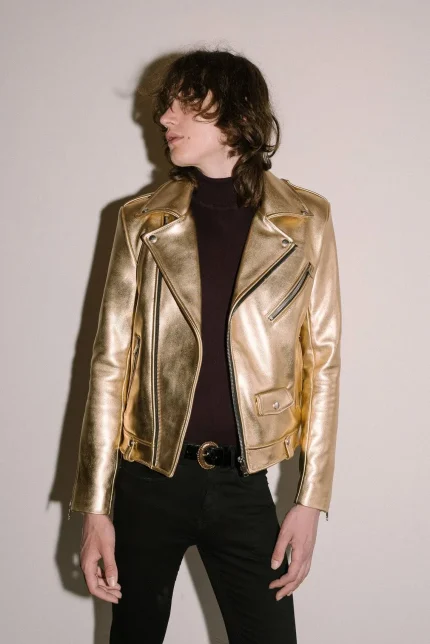 Golden Biker Leather Jacket