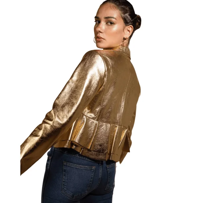 Golden Glow Womens Cowhide Leather Jacket back 2