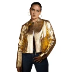 Golden Glow Womens Cowhide Leather Jacket wear women