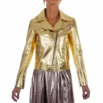 Golden Glow Womens Metallic Leather Jacket