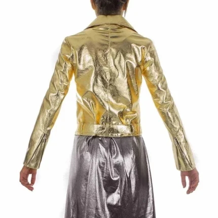 Golden Glow Womens Metallic Leather Jacket back