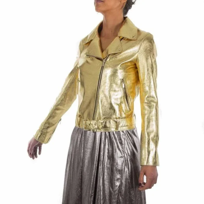 Golden Glow Womens Metallic Leather Jacket 2
