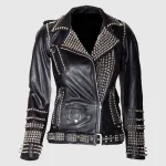 Gothic Black Studded Leather Jacket for Women