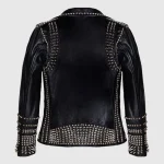 Gothic Black Studded Leather Jacket for Women back side