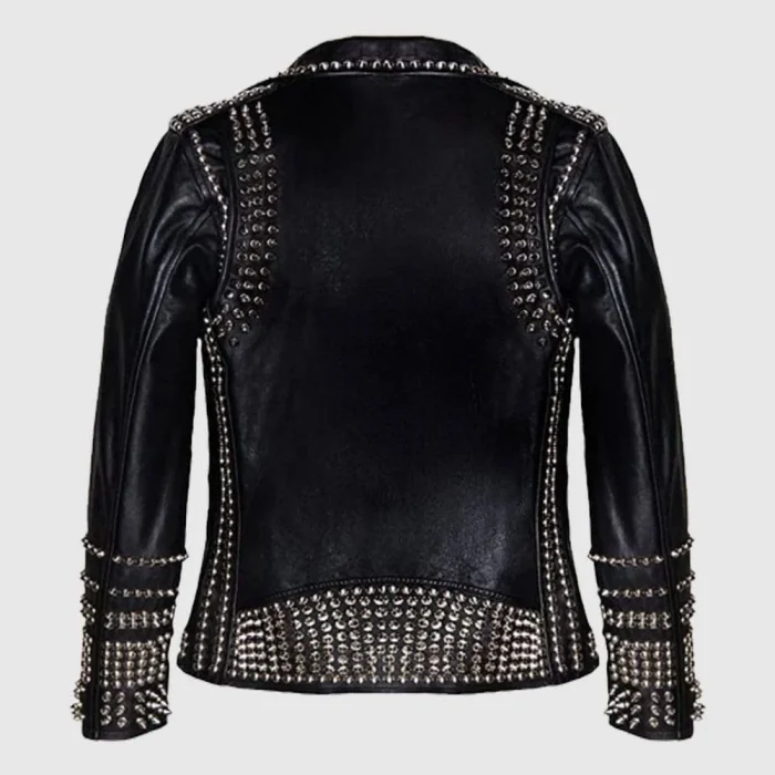 Gothic Black Studded Leather Jacket for Women back side