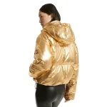 Handcrafted Luxury Puffer Women Gold Leather Jacket back