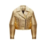 Handcrafted Women Golden Leather Jacket