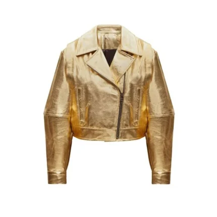 Handcrafted Women Golden Leather Jacket