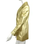 Handmade Gold Leather Coat Women side arm