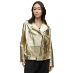 Handmade Women Golden Leather Jacket