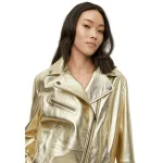 Handmade Women Golden Leather Jacket 2