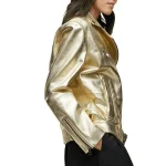 Handmade Women Golden Leather Jacket 4