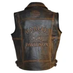 Harley Davidson Mens Brown Distressed Leather Biker Vest back side