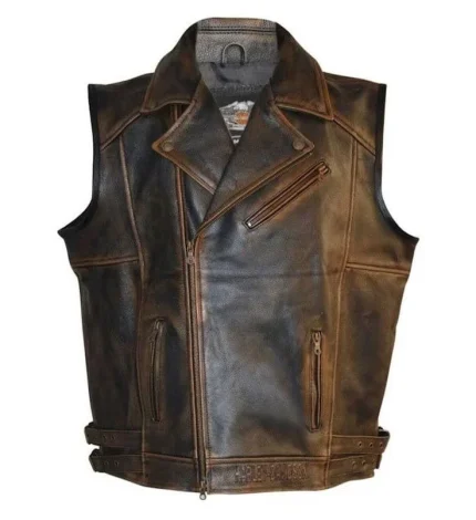 Harley Davidson Mens Brown Distressed Leather Biker Vest