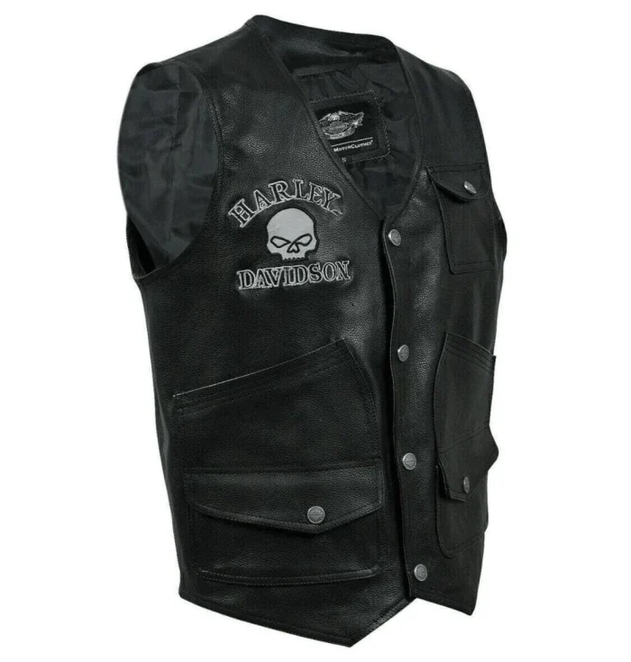 Harley Davidson Skull Embroidered Leather Vest 22