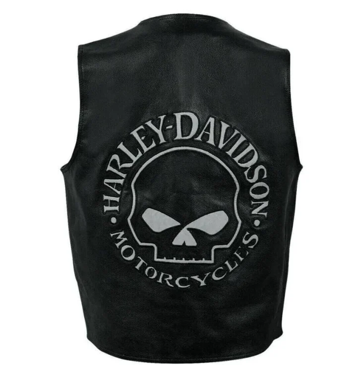 Harley Davidson Skull Embroidered Leather Vest back